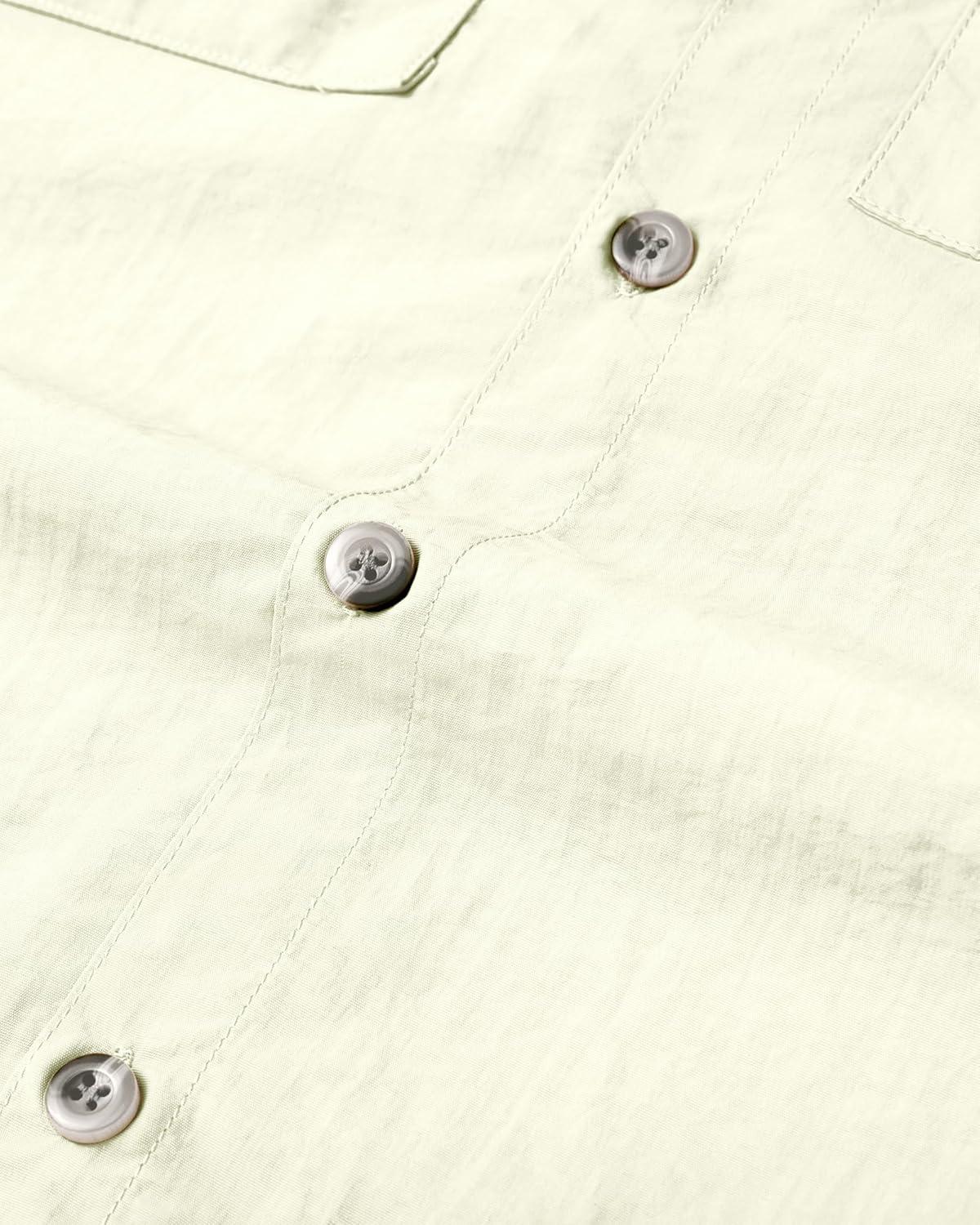 imageAlimens amp Gentle Short Sleeve Fishing Shirt Wicking Fabric Sun Protection Casual Button Down ShirtsBeige White
