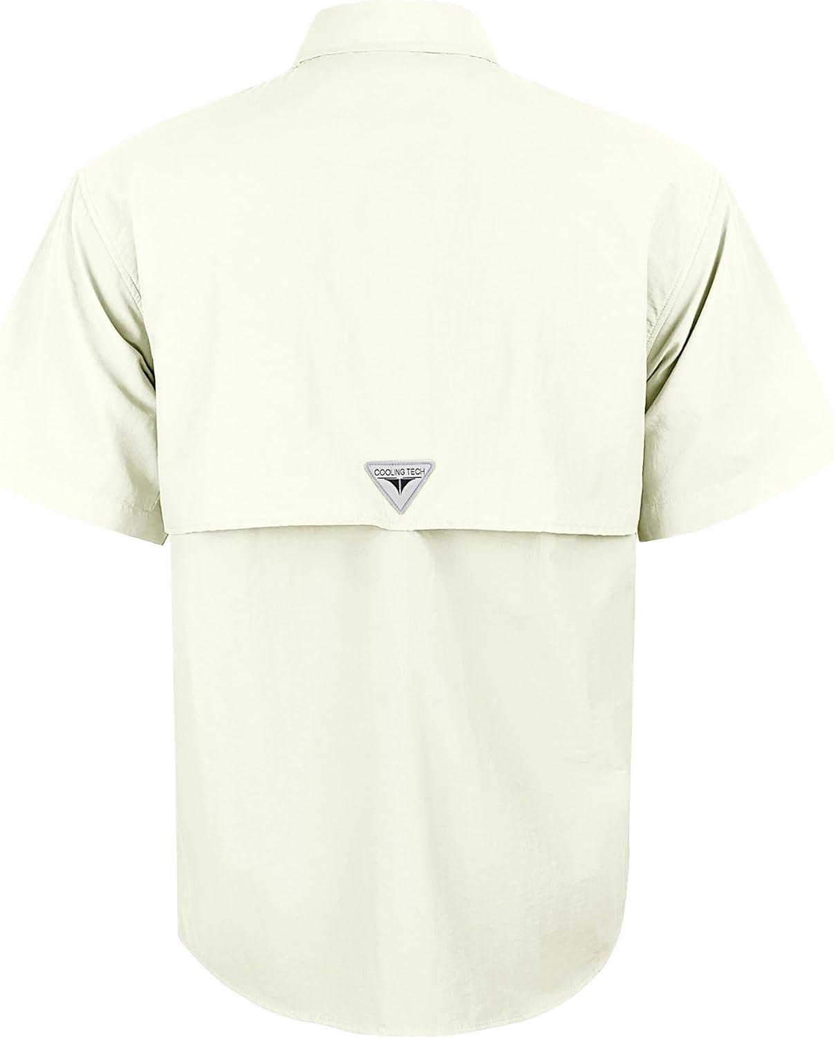 imageAlimens amp Gentle Short Sleeve Fishing Shirt Wicking Fabric Sun Protection Casual Button Down ShirtsBeige White