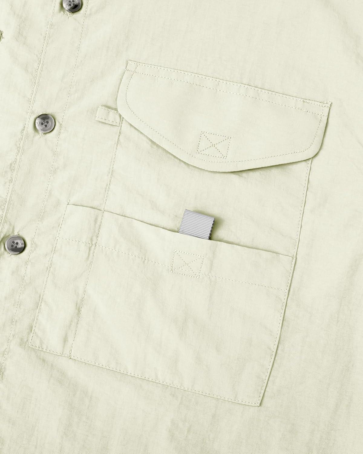 imageAlimens amp Gentle Short Sleeve Fishing Shirt Wicking Fabric Sun Protection Casual Button Down ShirtsBeige White