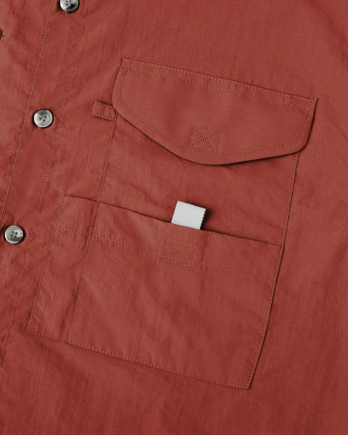 imageAlimens amp Gentle Short Sleeve Fishing Shirt Wicking Fabric Sun Protection Casual Button Down ShirtsBurgundy
