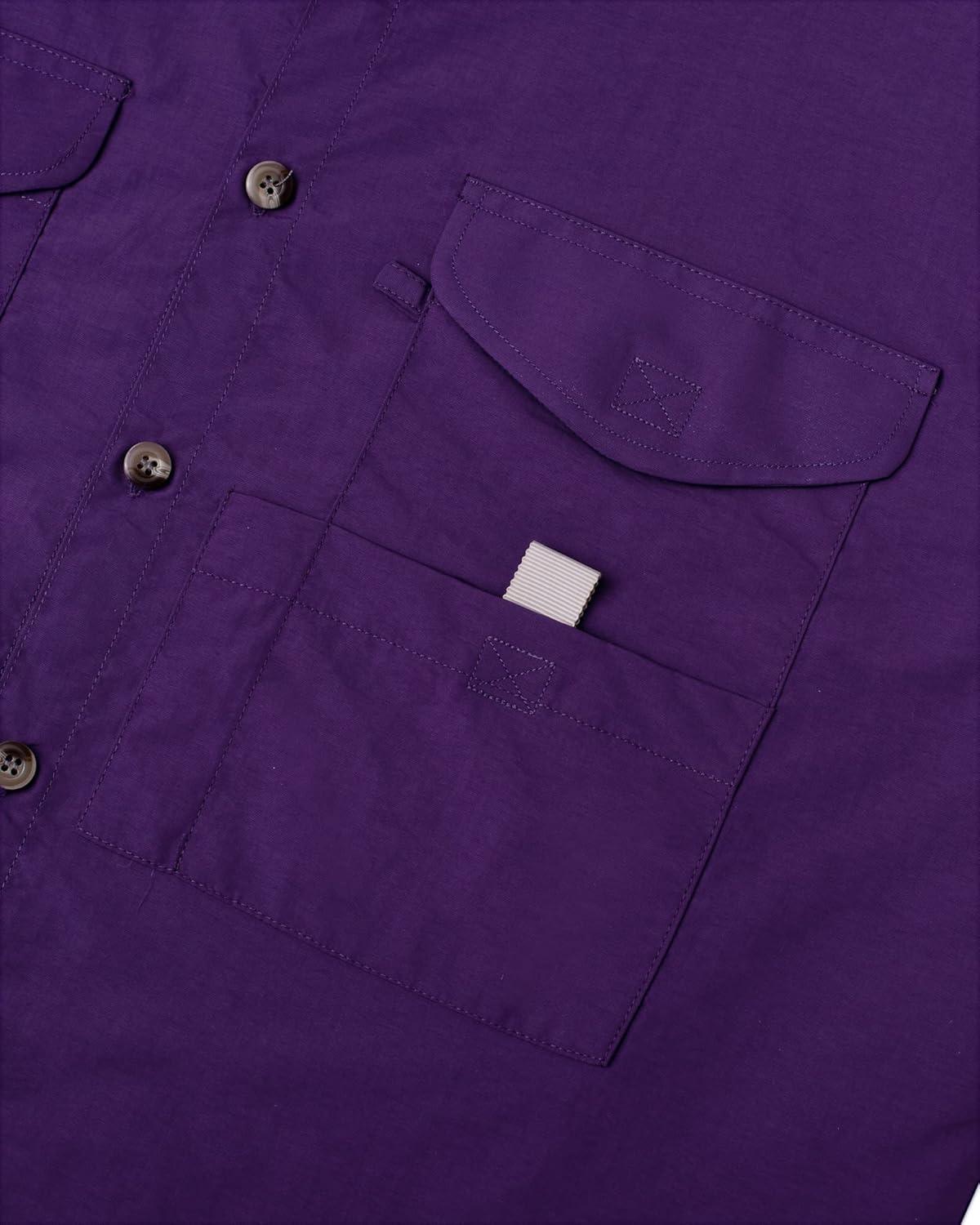imageAlimens amp Gentle Short Sleeve Fishing Shirt Wicking Fabric Sun Protection Casual Button Down ShirtsDark Purple