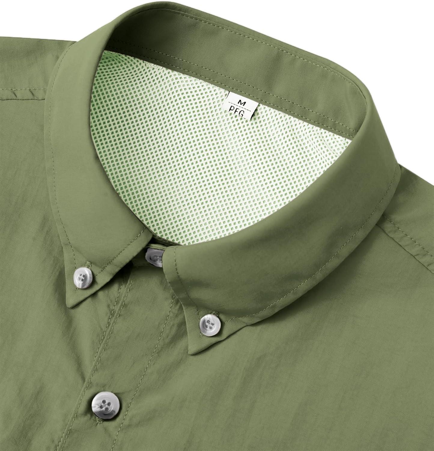imageAlimens amp Gentle Short Sleeve Fishing Shirt Wicking Fabric Sun Protection Casual Button Down ShirtsGrass Green