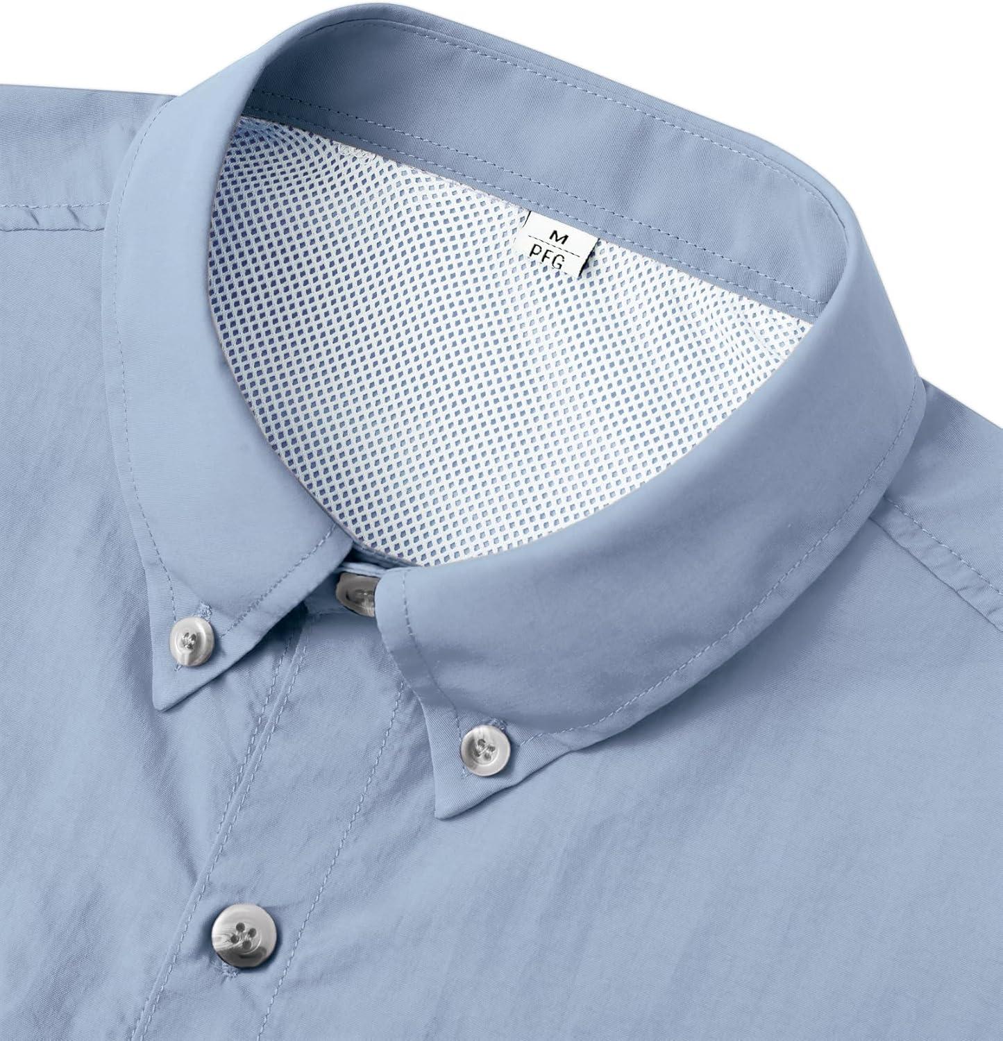 imageAlimens amp Gentle Short Sleeve Fishing Shirt Wicking Fabric Sun Protection Casual Button Down ShirtsGrayish Blue