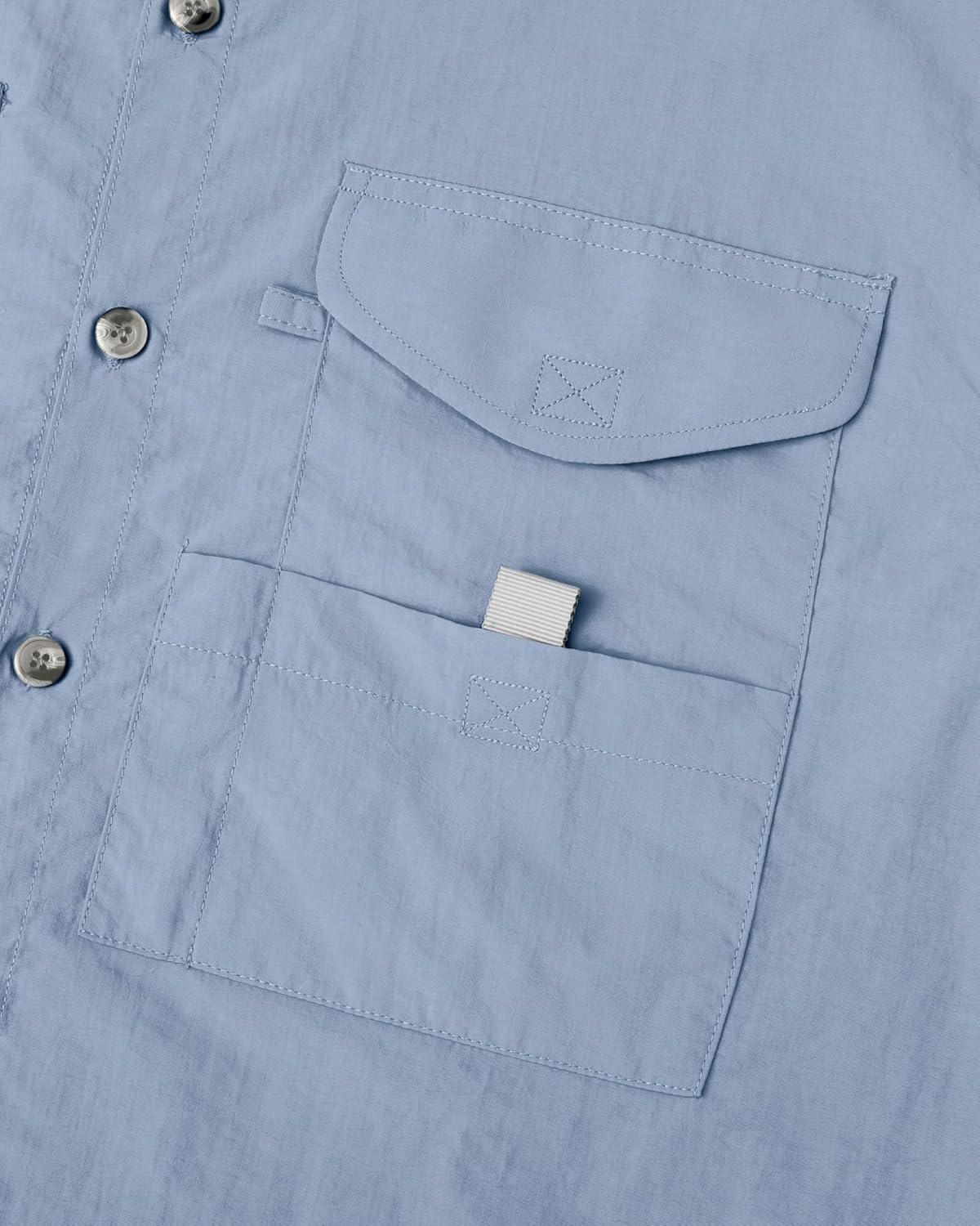 imageAlimens amp Gentle Short Sleeve Fishing Shirt Wicking Fabric Sun Protection Casual Button Down ShirtsGrayish Blue