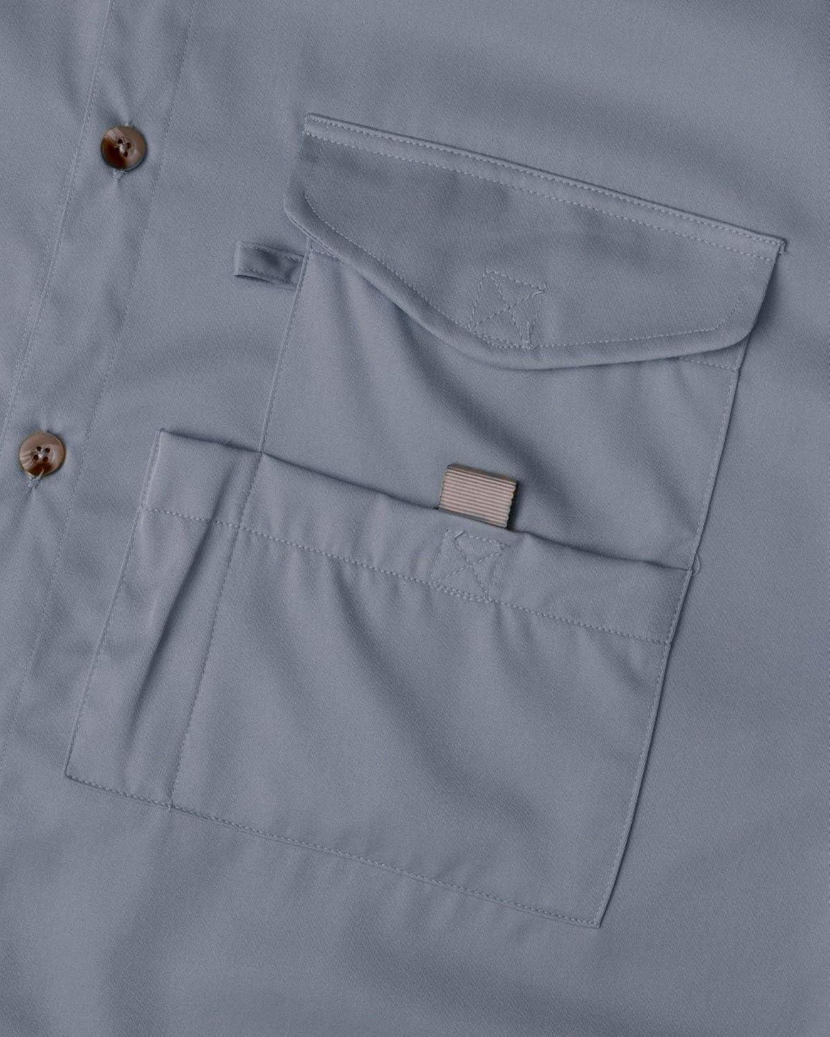 imageAlimens amp Gentle Short Sleeve Fishing Shirt Wicking Fabric Sun Protection Casual Button Down ShirtsGrey