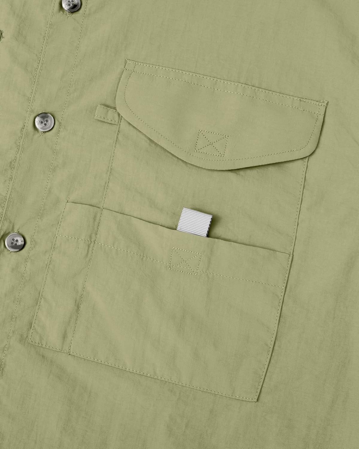 imageAlimens amp Gentle Short Sleeve Fishing Shirt Wicking Fabric Sun Protection Casual Button Down ShirtsKhaki Yellow