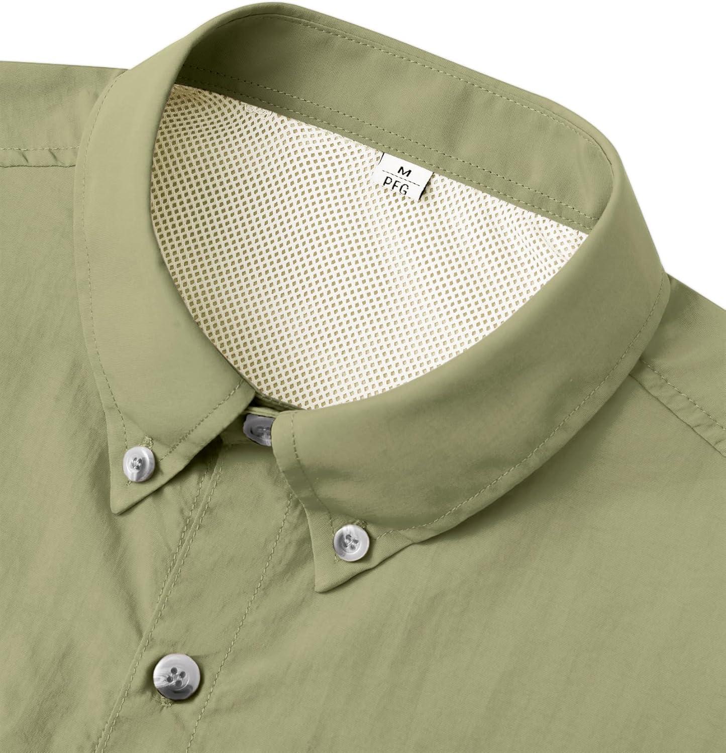 imageAlimens amp Gentle Short Sleeve Fishing Shirt Wicking Fabric Sun Protection Casual Button Down ShirtsKhaki Yellow