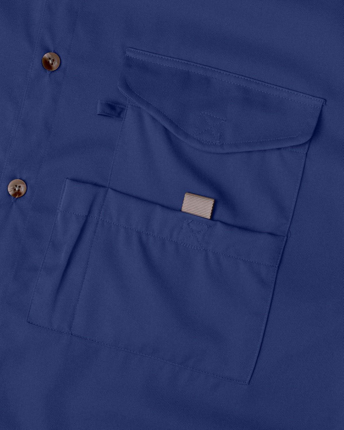imageAlimens amp Gentle Short Sleeve Fishing Shirt Wicking Fabric Sun Protection Casual Button Down ShirtsNavy