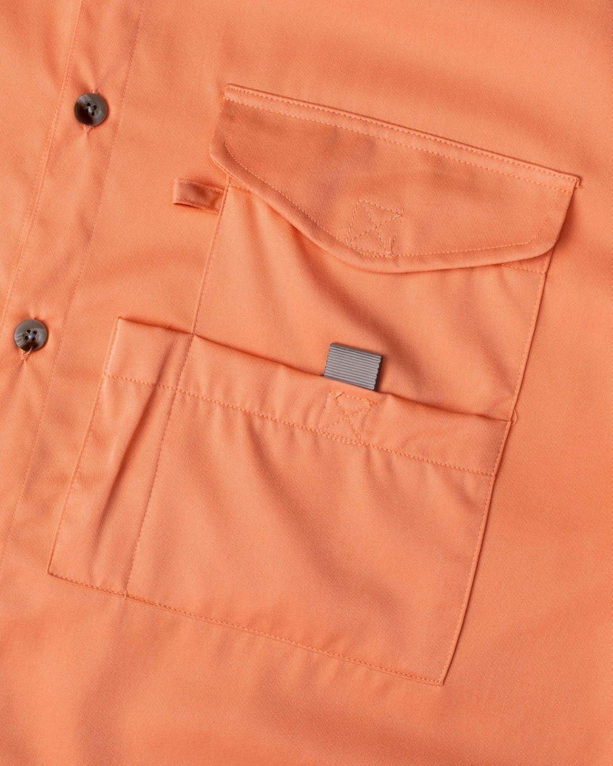 imageAlimens amp Gentle Short Sleeve Fishing Shirt Wicking Fabric Sun Protection Casual Button Down ShirtsOrange