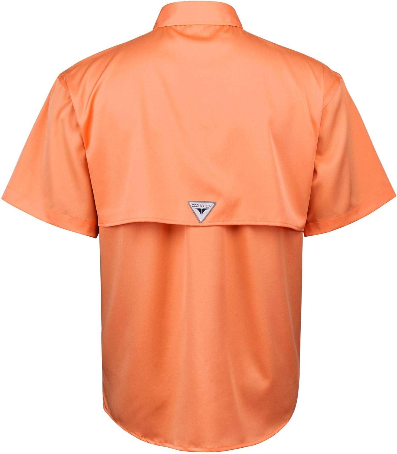 imageAlimens amp Gentle Short Sleeve Fishing Shirt Wicking Fabric Sun Protection Casual Button Down ShirtsOrange