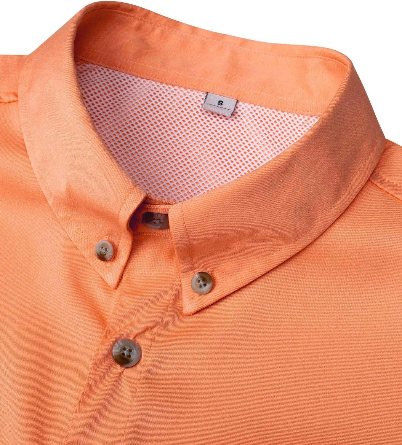 imageAlimens amp Gentle Short Sleeve Fishing Shirt Wicking Fabric Sun Protection Casual Button Down ShirtsOrange