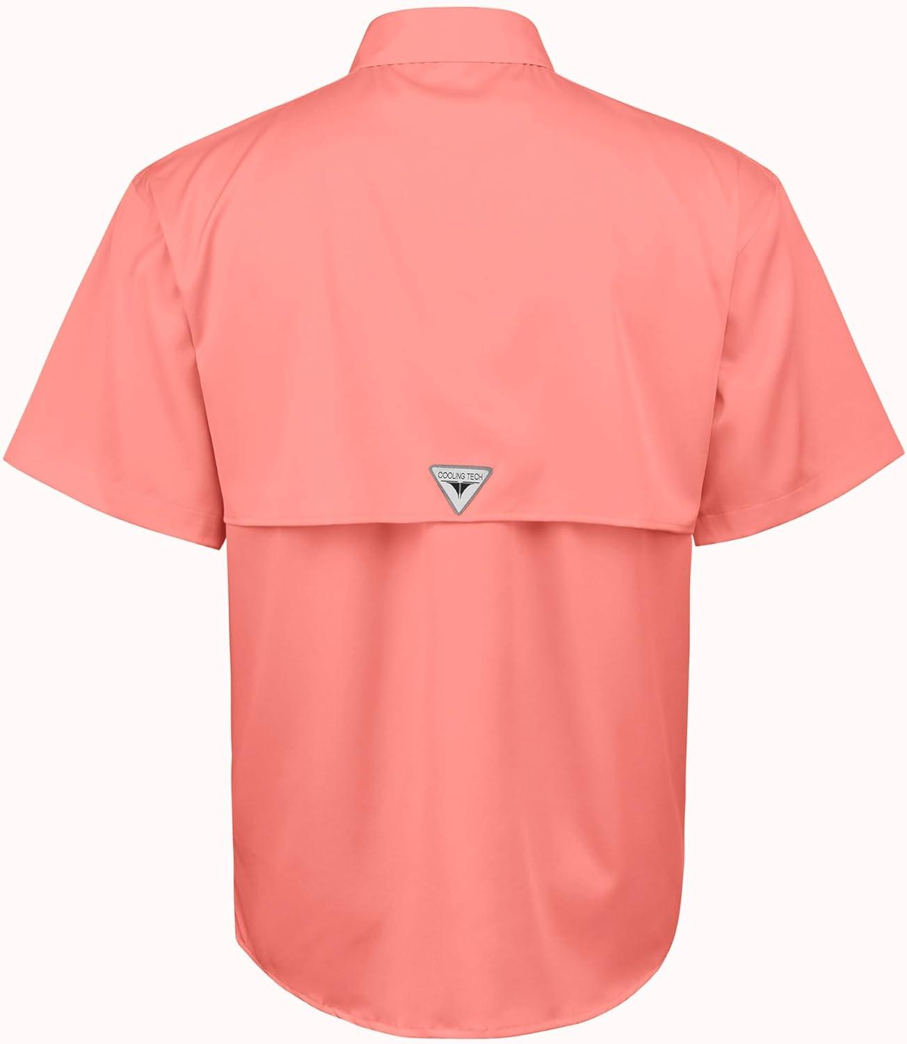 imageAlimens amp Gentle Short Sleeve Fishing Shirt Wicking Fabric Sun Protection Casual Button Down ShirtsSalmon Pink