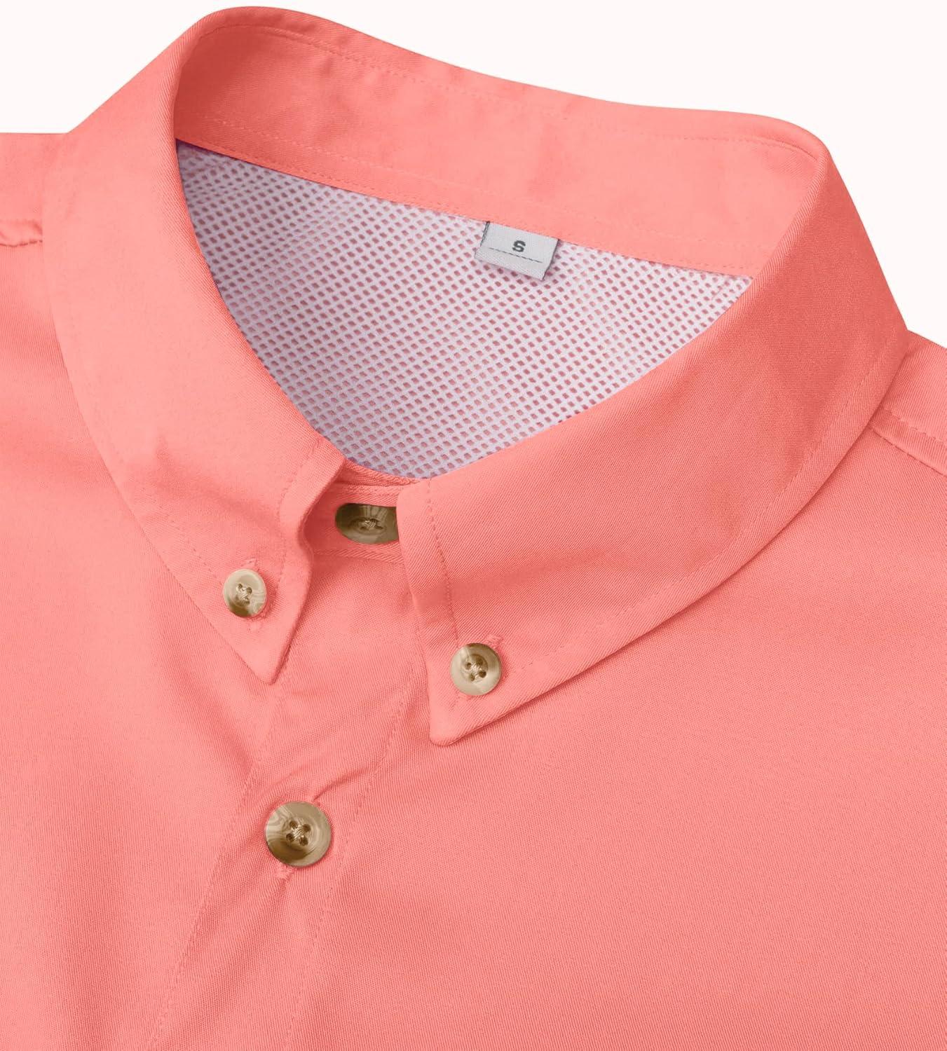 imageAlimens amp Gentle Short Sleeve Fishing Shirt Wicking Fabric Sun Protection Casual Button Down ShirtsSalmon Pink