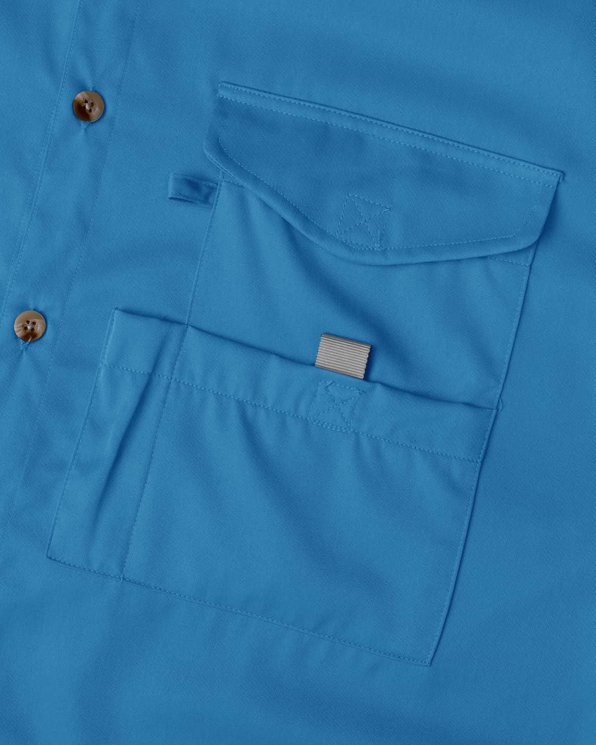 imageAlimens amp Gentle Short Sleeve Fishing Shirt Wicking Fabric Sun Protection Casual Button Down ShirtsTeal Blue