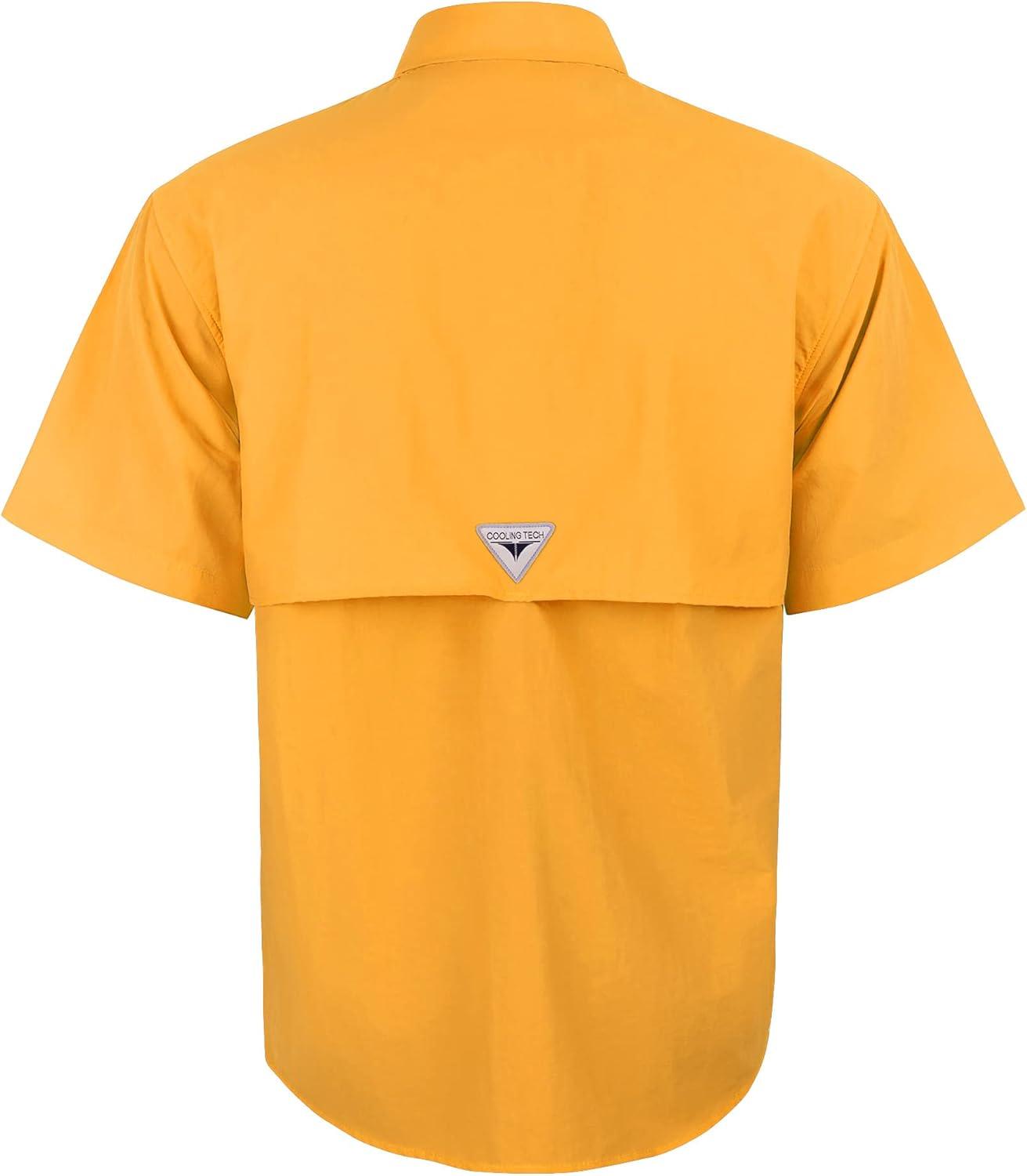 imageAlimens amp Gentle Short Sleeve Fishing Shirt Wicking Fabric Sun Protection Casual Button Down ShirtsYellow
