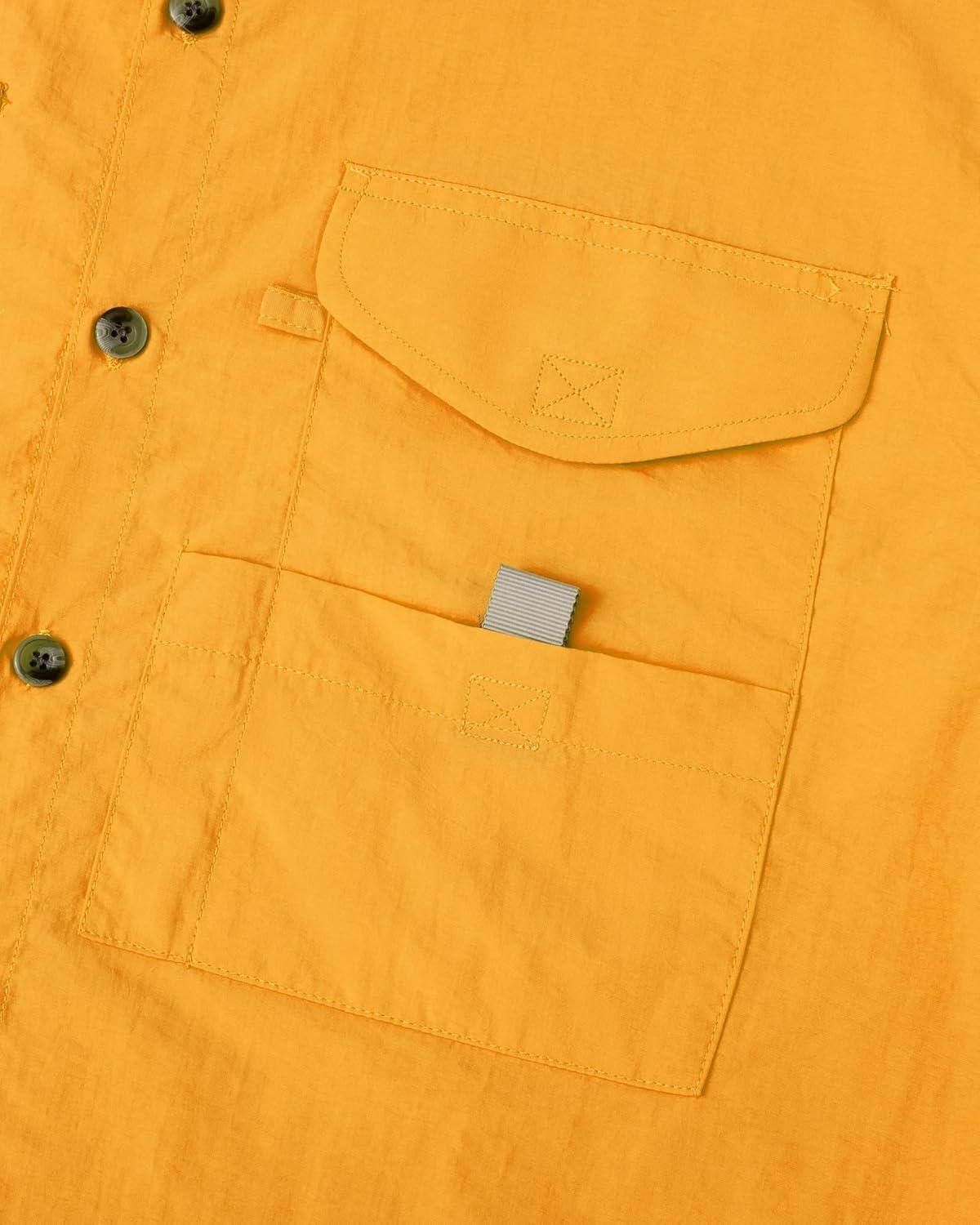 imageAlimens amp Gentle Short Sleeve Fishing Shirt Wicking Fabric Sun Protection Casual Button Down ShirtsYellow