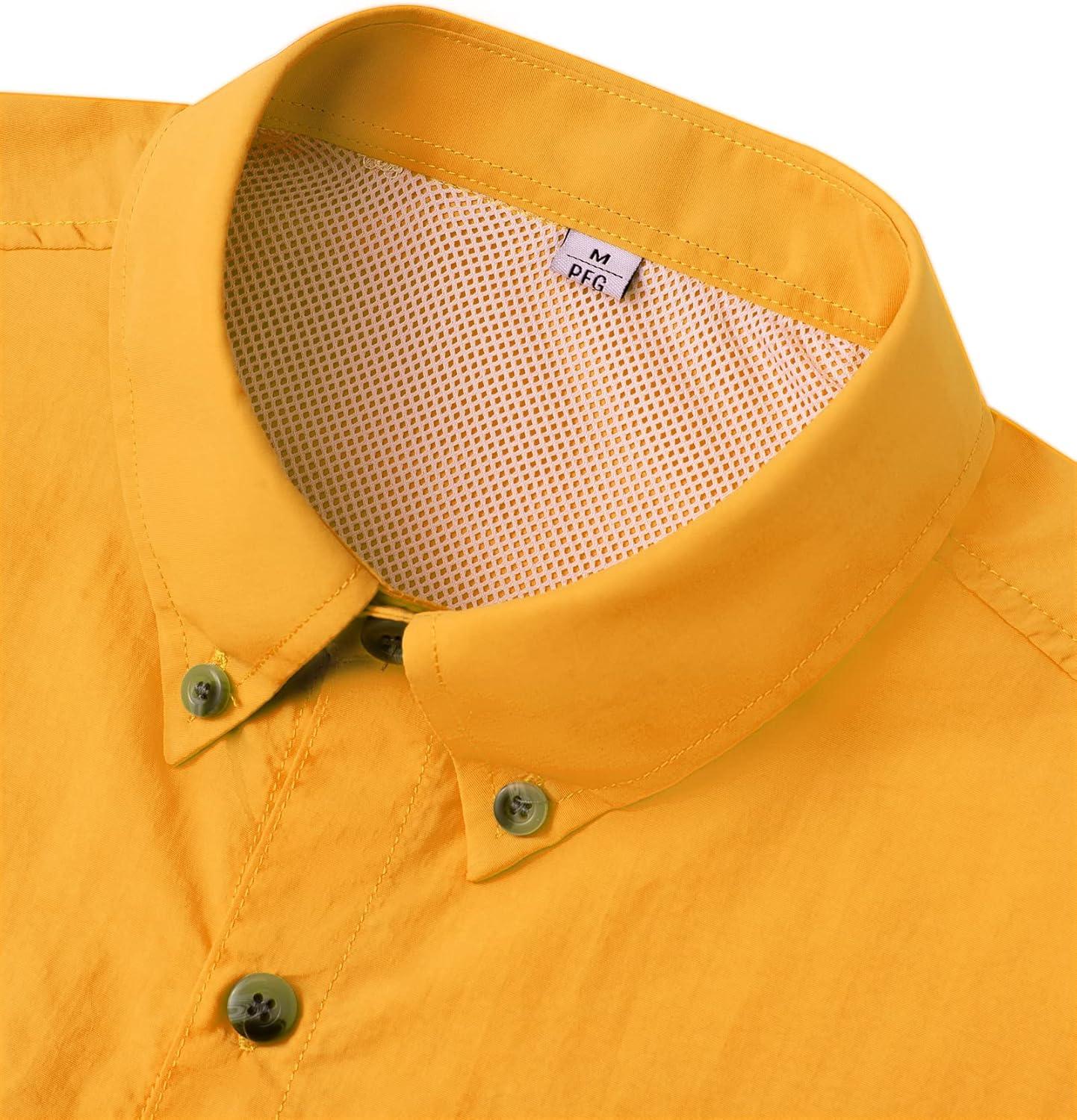 imageAlimens amp Gentle Short Sleeve Fishing Shirt Wicking Fabric Sun Protection Casual Button Down ShirtsYellow
