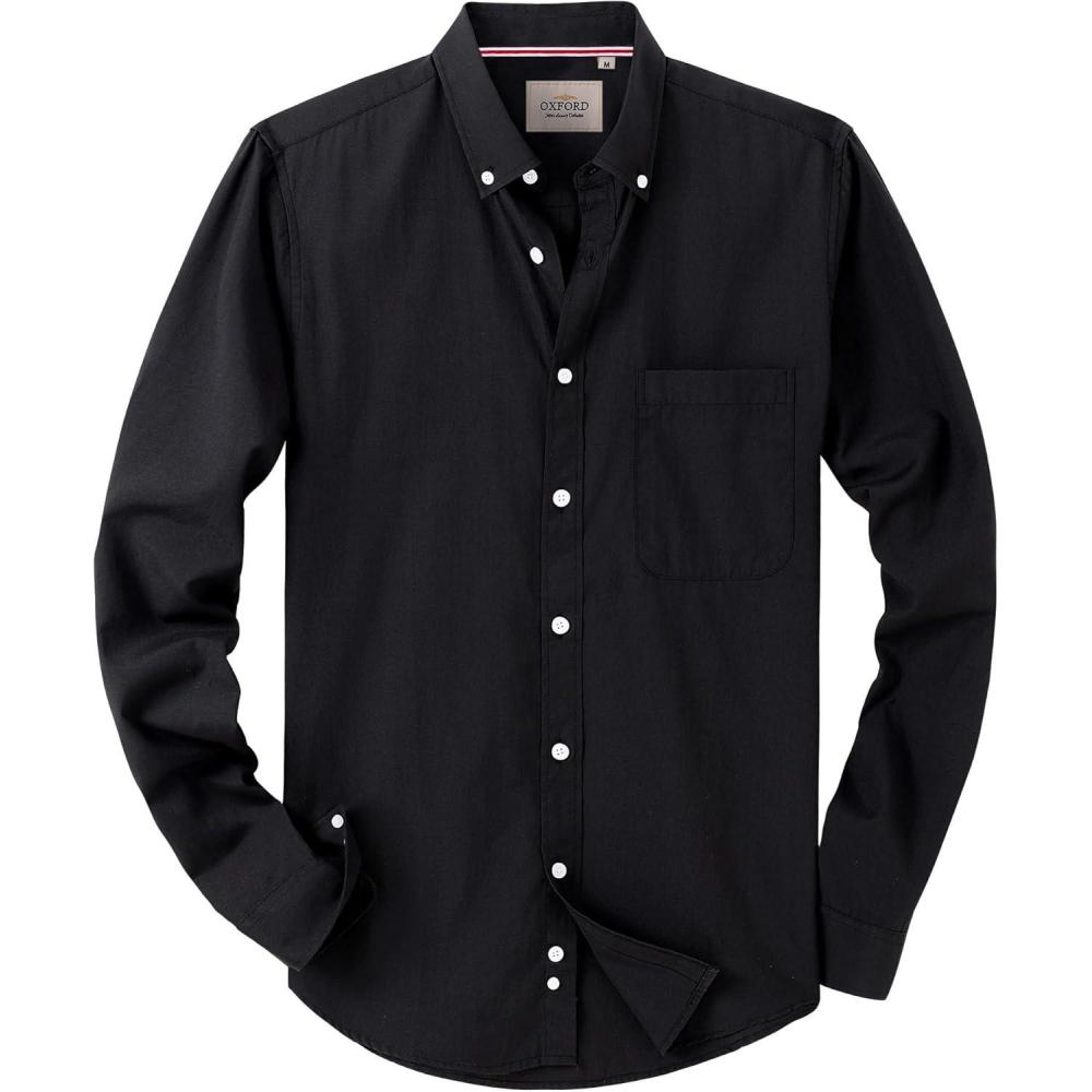 imageAlimens amp Gentle Boys Long Sleeve Solid Button Down Oxford Shirt Collared Cotton Top with Chest PocketBlack