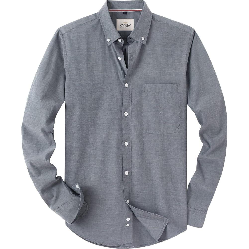 imageAlimens amp Gentle Boys Long Sleeve Solid Button Down Oxford Shirt Collared Cotton Top with Chest PocketLight Grey