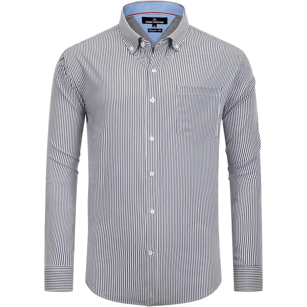 imageAlimens amp Gentle Mens Cotton Stripe Button Down Shirts Long Sleeve Regular Fit Dress ShirtsBlack Stripe