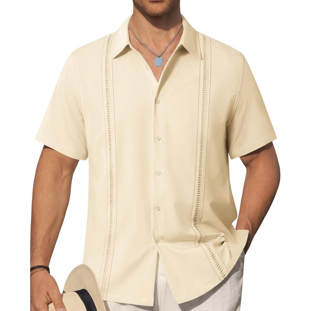 imageAlimens amp Gentle Mens Cuban Guayabera Shirts Short Sleeve Button Down Shirts for Men Summer Beach WeddingChampagne