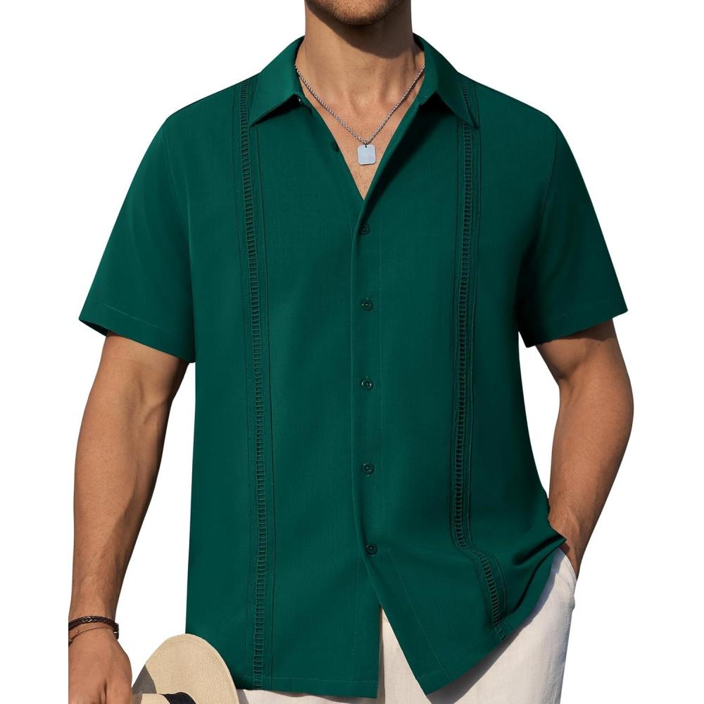 imageAlimens amp Gentle Mens Cuban Guayabera Shirts Short Sleeve Button Down Shirts for Men Summer Beach WeddingDark Green