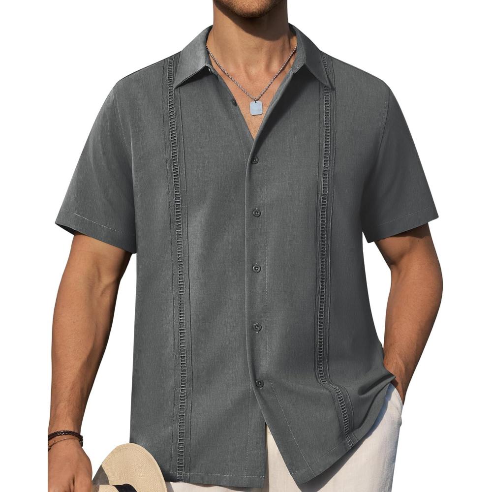imageAlimens amp Gentle Mens Cuban Guayabera Shirts Short Sleeve Button Down Shirts for Men Summer Beach WeddingDeep Grey