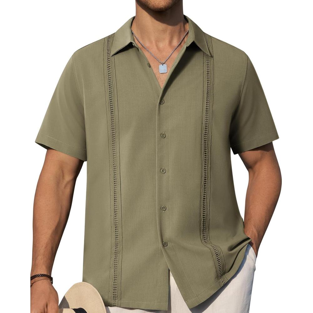 imageAlimens amp Gentle Mens Cuban Guayabera Shirts Short Sleeve Button Down Shirts for Men Summer Beach WeddingGreen