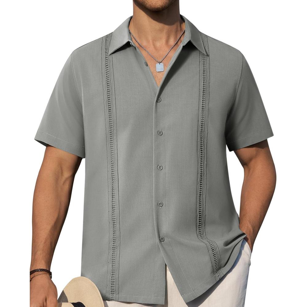 imageAlimens amp Gentle Mens Cuban Guayabera Shirts Short Sleeve Button Down Shirts for Men Summer Beach WeddingGrey
