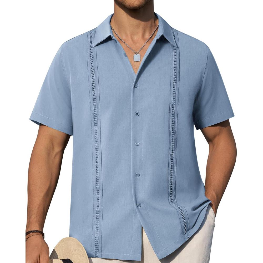 imageAlimens amp Gentle Mens Cuban Guayabera Shirts Short Sleeve Button Down Shirts for Men Summer Beach WeddingGrey Blue