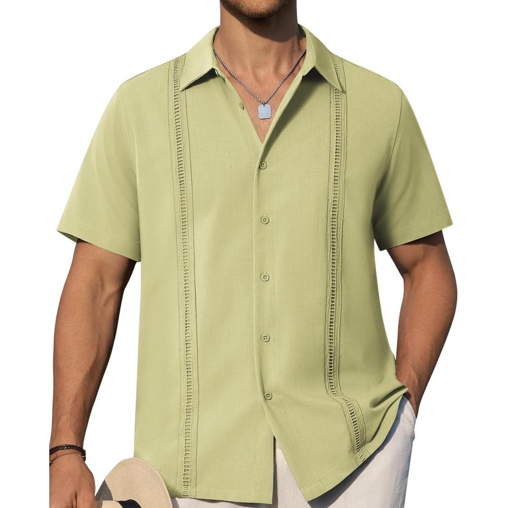 imageAlimens amp Gentle Mens Cuban Guayabera Shirts Short Sleeve Button Down Shirts for Men Summer Beach WeddingLight Green
