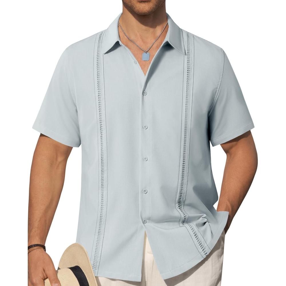 imageAlimens amp Gentle Mens Cuban Guayabera Shirts Short Sleeve Button Down Shirts for Men Summer Beach WeddingLight Grey
