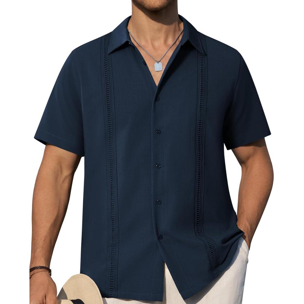 imageAlimens amp Gentle Mens Cuban Guayabera Shirts Short Sleeve Button Down Shirts for Men Summer Beach WeddingNavy Blue