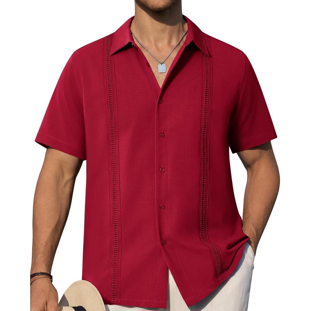 imageAlimens amp Gentle Mens Cuban Guayabera Shirts Short Sleeve Button Down Shirts for Men Summer Beach WeddingRed