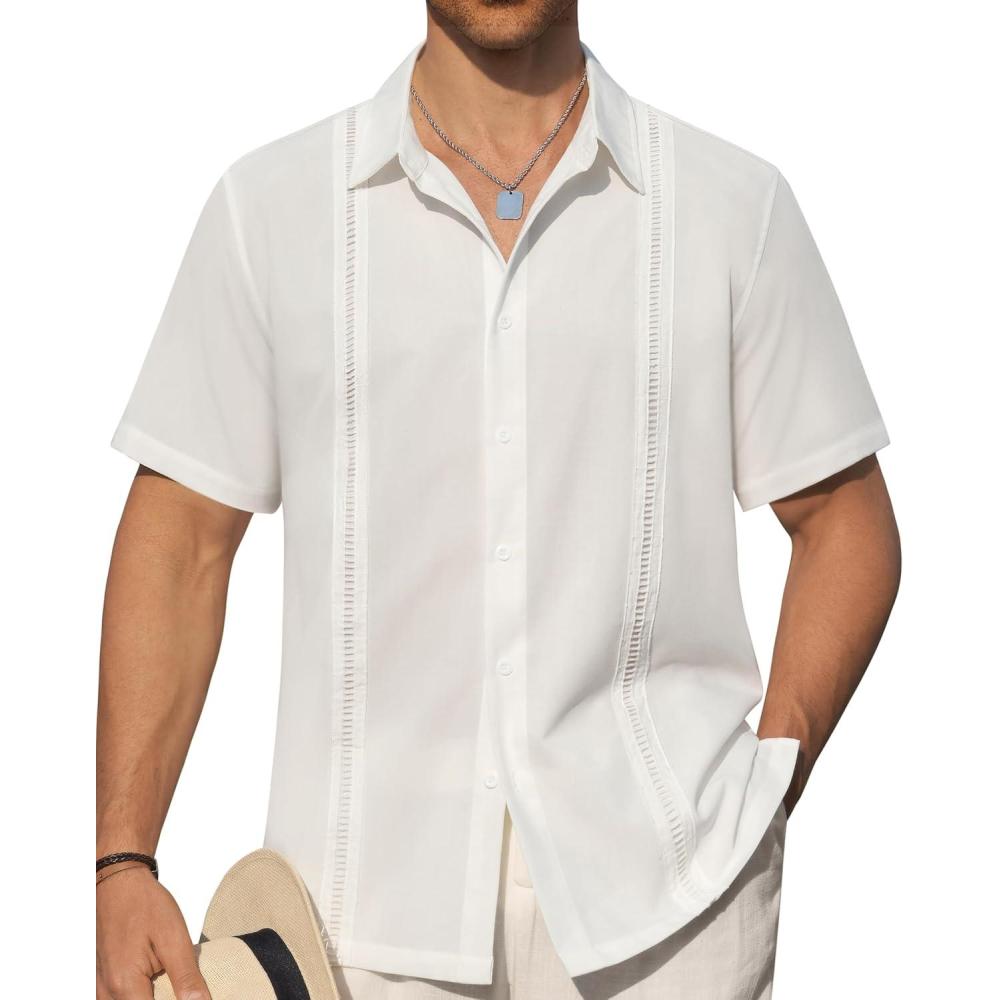 imageAlimens amp Gentle Mens Cuban Guayabera Shirts Short Sleeve Button Down Shirts for Men Summer Beach WeddingWhite