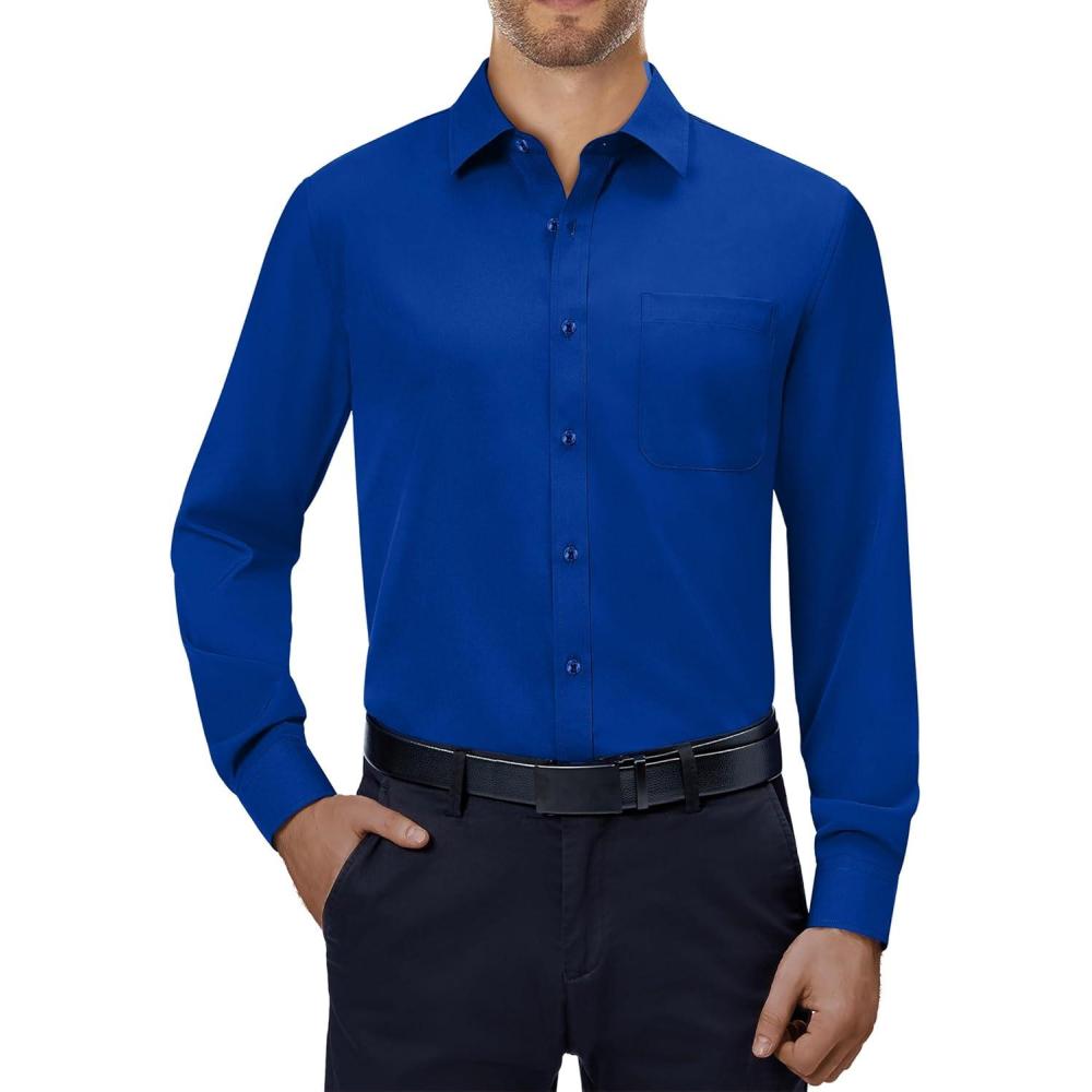imageAlimens amp Gentle Mens Dress Shirts 4Way Stretch Long Sleeve Collared Casual Solid Wedding Dating Button Down ShirtRoyal Blue