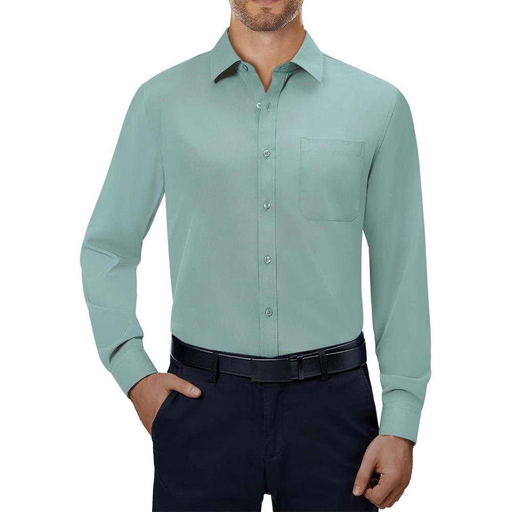 imageAlimens amp Gentle Mens Dress Shirts 4Way Stretch Long Sleeve Collared Casual Solid Wedding Dating Button Down ShirtSage Green