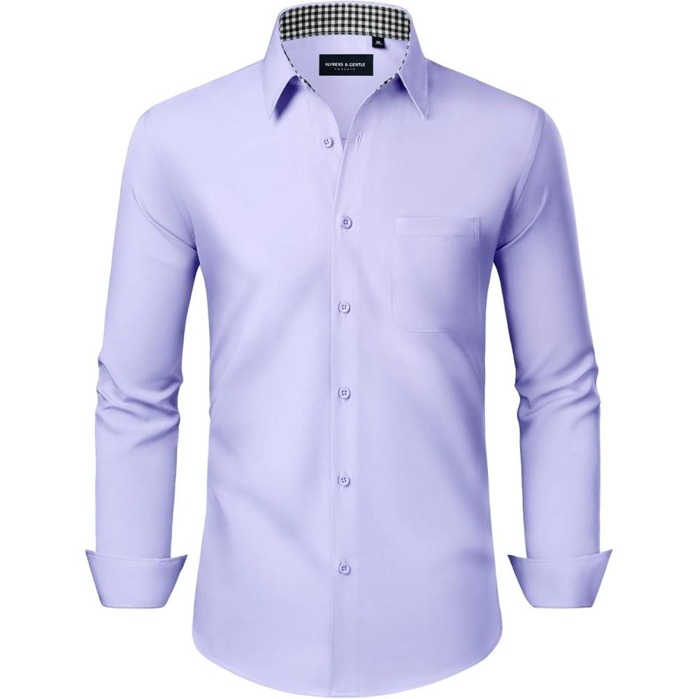imageAlimens amp Gentle Mens Dress Shirts Long Sleeve Button Down Shirt Men Wrinkle Free Contrast Collar ShirtsLavender