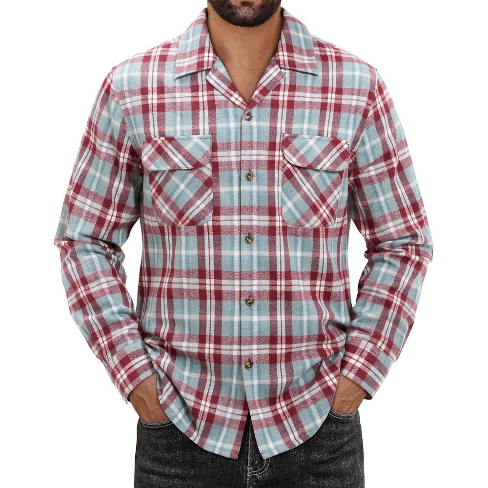 imageAlimens amp Gentle Mens Flannel Shirts Long Sleeve Casual Plaid Button Down Shirt Jacket Work Daily Shackets with PocketsRed Blue