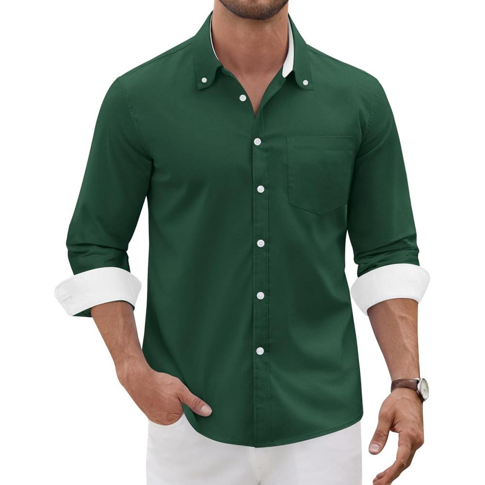 imageAlimens amp Gentle Mens Oxford Shirt Long Sleeve Button Down Shirt Casual Stretch Wedding Dress Shirt with PocketGreen