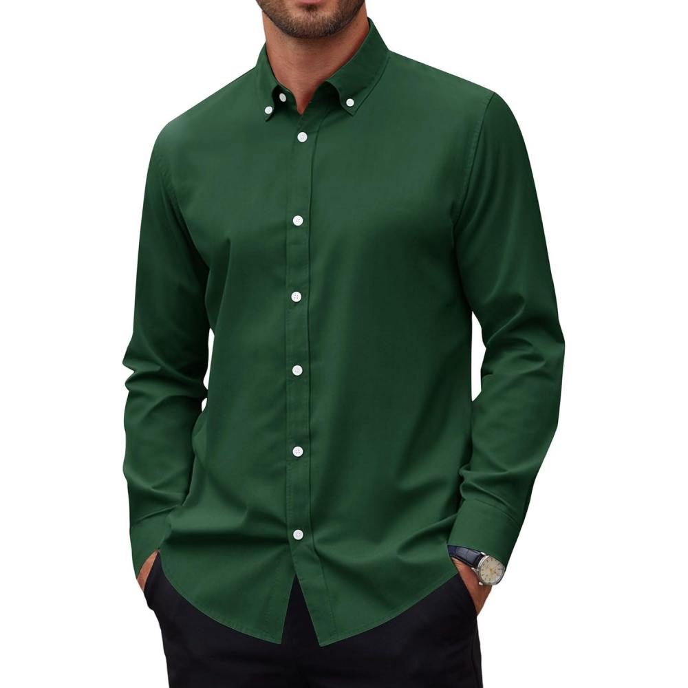 imageAlimens amp Gentle Mens Oxford Shirts Stretch Long Sleeve Dress Shirt for Men Casual Business Work Solid Button Down ShirtsGreen