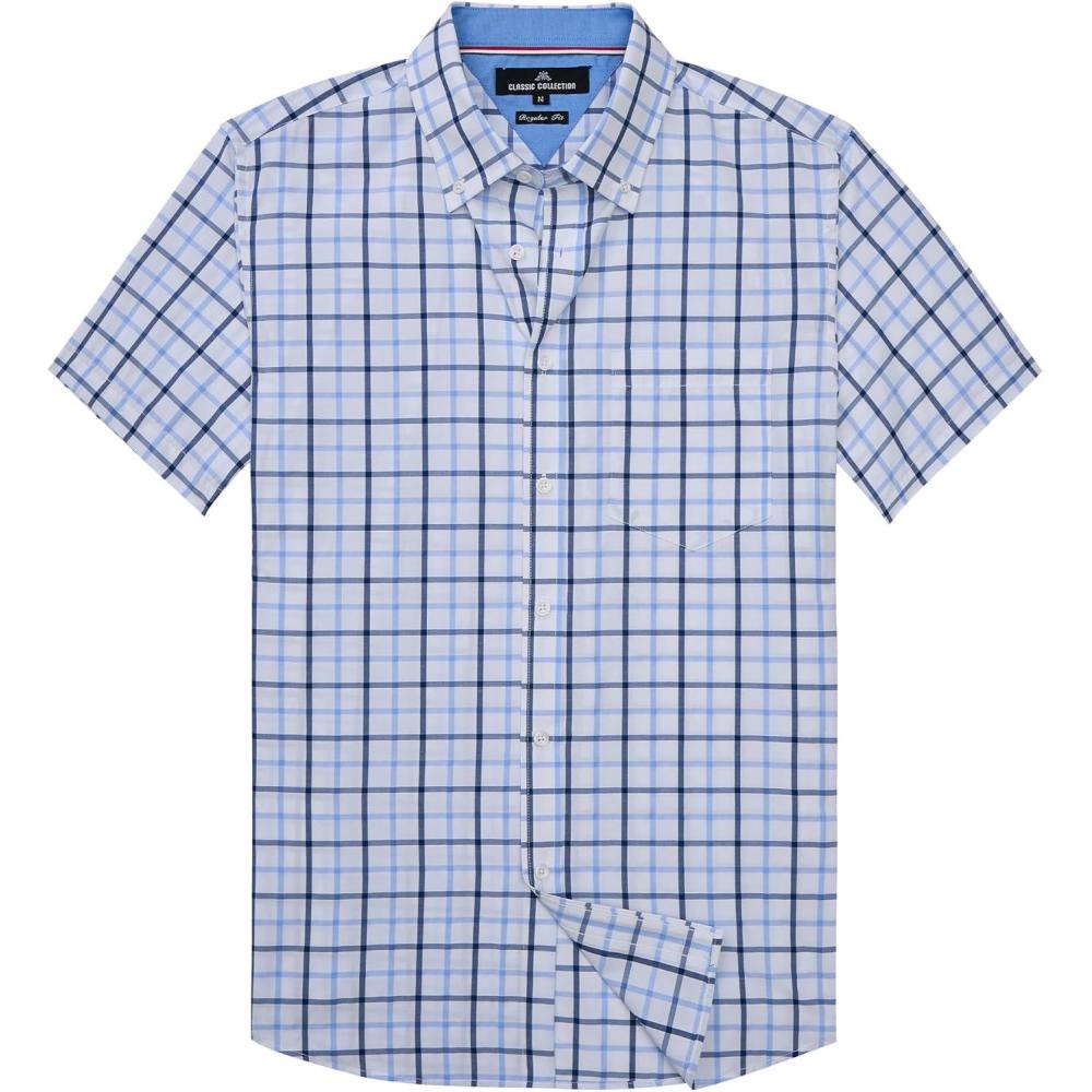 imageAlimens amp Gentle Mens Plaid Short Sleeve Button Down Shirts Cotton Regular Fit Casual Gingham ShirtsBlack Blue Check