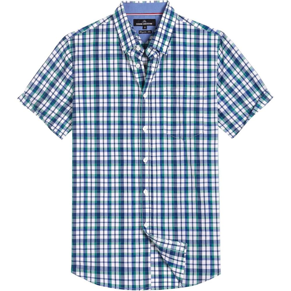 imageAlimens amp Gentle Mens Plaid Short Sleeve Button Down Shirts Cotton Regular Fit Casual Gingham ShirtsBlack Green Check