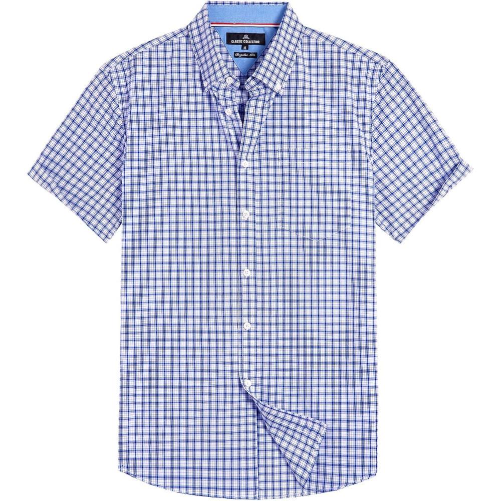 imageAlimens amp Gentle Mens Plaid Short Sleeve Button Down Shirts Cotton Regular Fit Casual Gingham ShirtsBlue Gingham