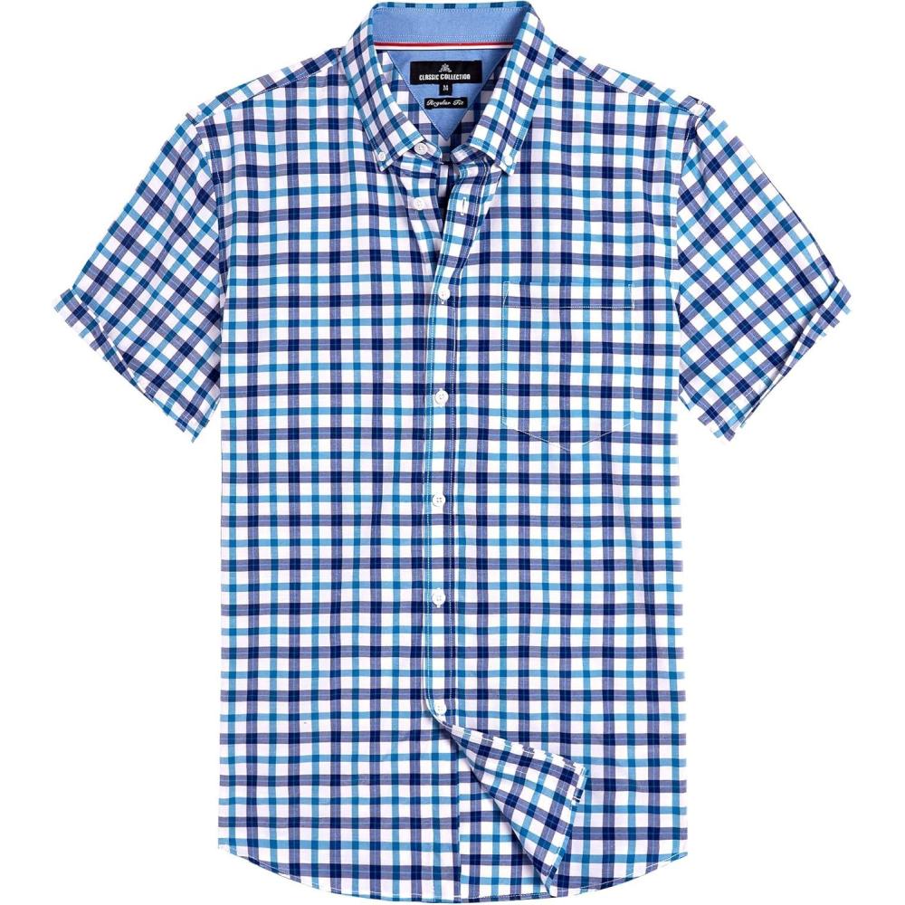 imageAlimens amp Gentle Mens Plaid Short Sleeve Button Down Shirts Cotton Regular Fit Casual Gingham ShirtsBlue Navy Check