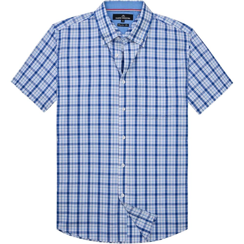 imageAlimens amp Gentle Mens Plaid Short Sleeve Button Down Shirts Cotton Regular Fit Casual Gingham ShirtsBlue Navy Plaid