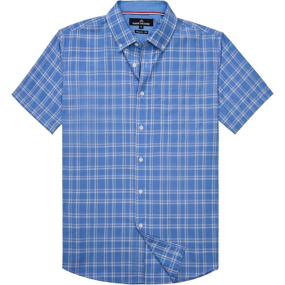 imageAlimens amp Gentle Mens Plaid Short Sleeve Button Down Shirts Cotton Regular Fit Casual Gingham ShirtsBlue Plaid