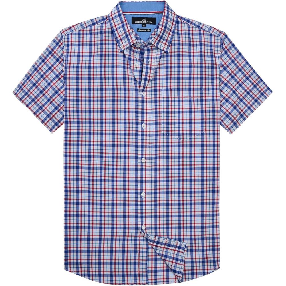 imageAlimens amp Gentle Mens Plaid Short Sleeve Button Down Shirts Cotton Regular Fit Casual Gingham ShirtsBlue Red Plaid