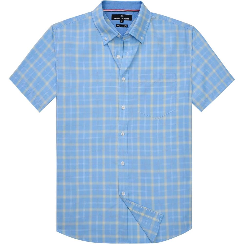 imageAlimens amp Gentle Mens Plaid Short Sleeve Button Down Shirts Cotton Regular Fit Casual Gingham ShirtsBlue Yellow Plaid