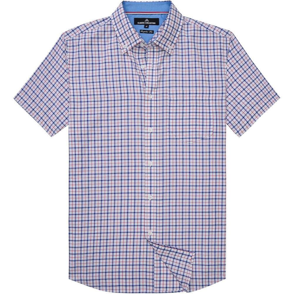 imageAlimens amp Gentle Mens Plaid Short Sleeve Button Down Shirts Cotton Regular Fit Casual Gingham ShirtsNavy Red Plaid